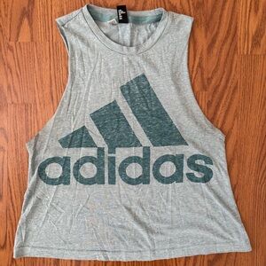 Adidas Women’s Muscle Tank Blue Graphic Workout Top - Size Medium